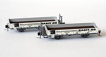 Niederbordwagen des des Graubündner Baumaterialhändlers Barit als Modell in der Nenngröße Nm (1:160 - Vorbild 1.000mm Schmalspur)
